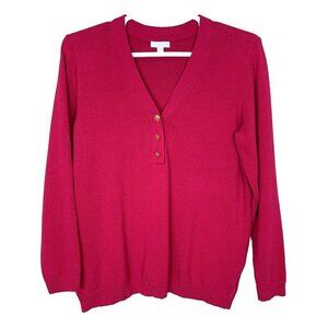 Charter Club Womens 2X Sweater Pullover V Neck Pink Gold Button Knit Cotton